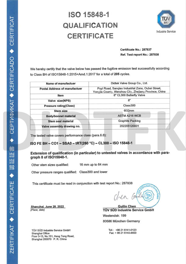 ISO 15848 Qualification Certificate